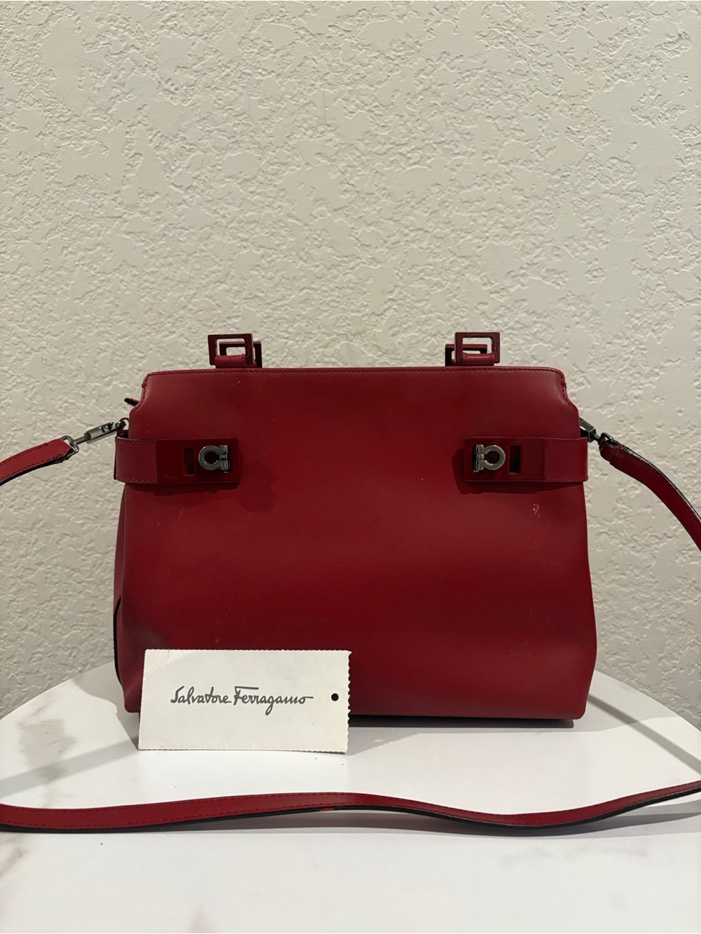 Salvatore Ferragamo Red Leather Crossbody Satchel Bag